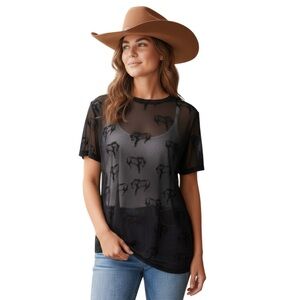Two 2 Fly Buck Fifty Mesh Tee Black Sheer Embossed Horses